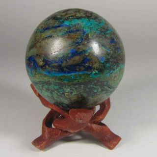 2 " Blue Azurite,  Malachite,  Chrysocolla Gemstone Sphere Ball W/ Stand – Peru