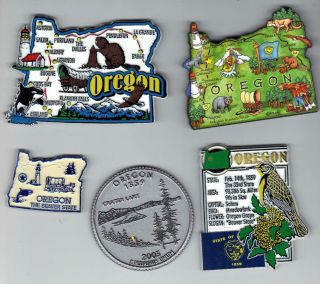 Oregon Magnet Assortment 5 State Souvenirs Including Artwood Map
