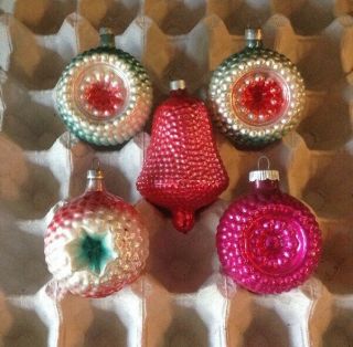 5 Vtg Shiny Brite Mercury Glass Bumpy Double Indent Bell Christmas Ornaments