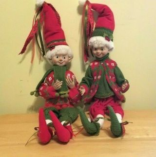 Elves Set 2 Bendable Poseable Elves Green Red Suites 21  Christmas Pixie