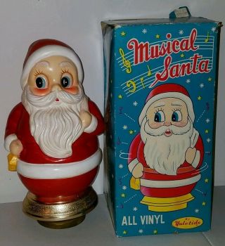 Vtg 60s Style Santa Claus Mini Blow Mold Xmas Tabletop Vinyl Musical Music Box