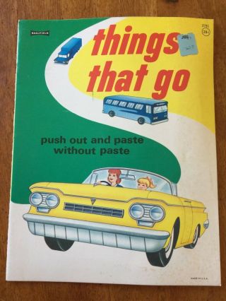 Vintage Things That Go Paste Coloring Color Activity Book Saalfield Cars Bus Nos