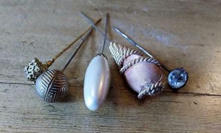 5 Pretty Victorian/art Deco Hat Pins With Various Lovely Tops