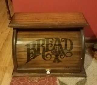 Fine Vintage Large Rustic Wooden Roll Top Bread Box Country Charm