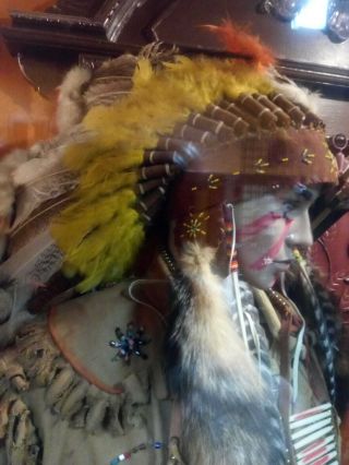 Early 20th C Ojibwa Native American Headdress And Shirt,  Breastplate