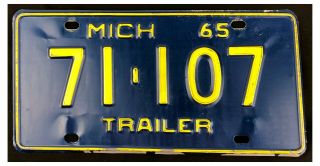 Michigan 1965 Trailer License Plate 71 - 107
