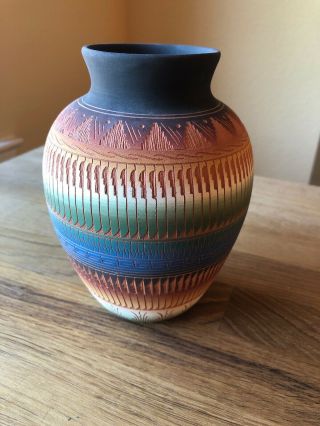 Navajo Indian Signed By E.  Morgan Dine 2012 Native American Pottery Vase
