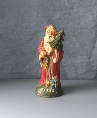 Wonderful Old Hand Painted Lead Figure Of Santa Claus W Gifts N Tree Mrkd 1885