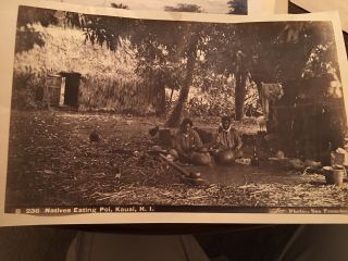 Hawaii Albumen Photo Of Natives Eating Poi By Taber Front Of Grass Hut - In Kauai