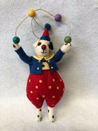 Heart Felts By Midwest Cannon Falls Circus Juggling Clown Dog Felt Ornament