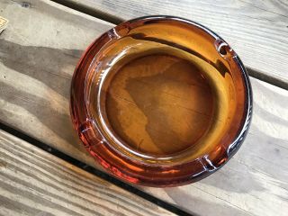 Vintage Large 6” Diameter Amber Colored Glass Ashtray Heavy Man Cave