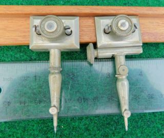 Beam Compass - Trammel Set W/ Wood Bar Antique Drafting Tool