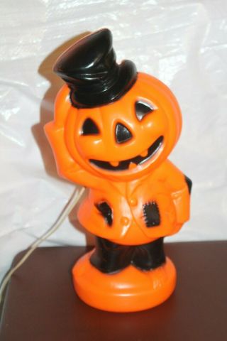 1969 Vintage 14 " Empire Plastic Blow Mold Lighted Pumpkin Scarecrow W/ Hat