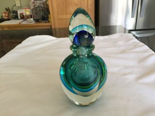 Vintage Art Glass Murano Sommerso Green - Blue Perfume Bottle 6.  5 " Tall