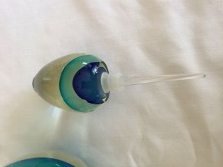 VINTAGE ART GLASS MURANO SOMMERSO Green - Blue PERFUME BOTTLE 6.  5 