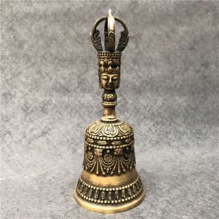 Exquisite Tibetan Buddhism Hand Made Bronze Vajra Dorje Rattle Handbell Statue