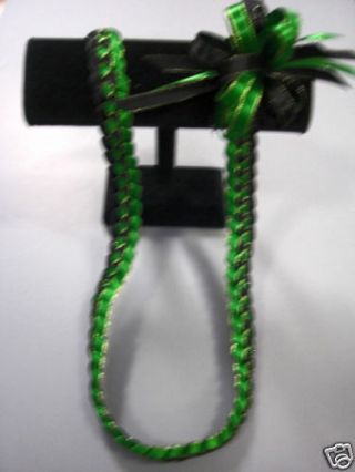 Hawaiian Braid Metalic Edge Ribbon Lei Green And Black