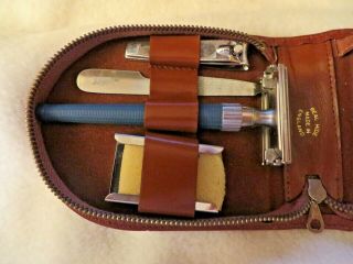 Vintage Brown Sheffield Leather Mens Travel Shaving Grooming Kit