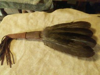 Native American Inspired Smudge Fan Feather Prayer Offering Ceremonial Leather