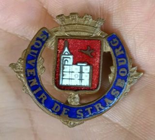 Vintage France Souvenir De Strasbourg Enamel Pin Badge