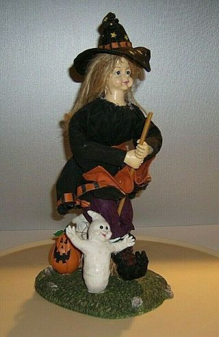 Halloween Decoration Paper Mache - Resin Witch - 2 Ghosts Looking Up Her Skirt 13 " T