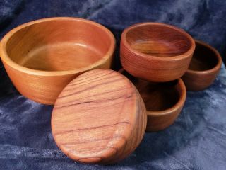 Wooden Salad Bowl Set/ Vtg Retro Mid - Century Modern/ Carved Teak Wood/ Goodwood