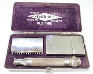 Antique Vintage Gillette Dual Sided Single Blade Safety Razor In Case