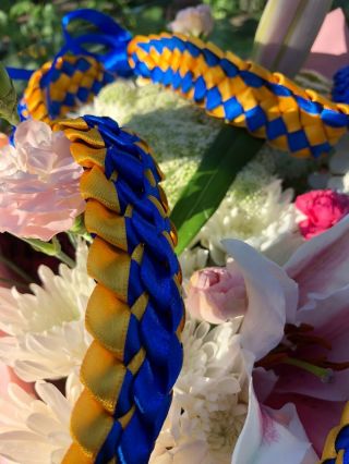 Royal Blue & Gold Satin Double Ribbon Graduation Lei (custom Orders Available)