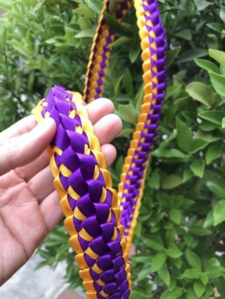 Purple & Gold Ribbon Double Ribbon Graduation Lei (custom Orders Available)
