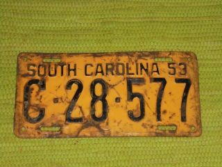 1953 South Carolina License Plate 53 Sc Tag C - 28 - 577