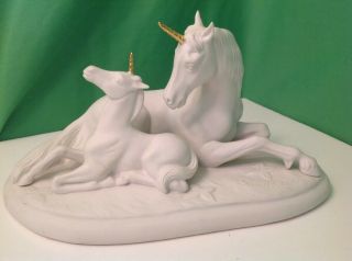 Protector Of Innocence,  David Cornell 1987 Porcelain White Unicorns,  Gold Horns