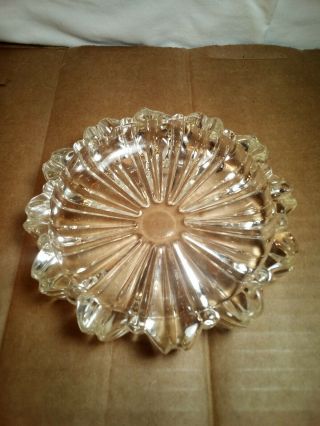 Vintage Clear Cut Glass Crystal Ashtray Heavy 5 " Round Scalloped Flower Shape