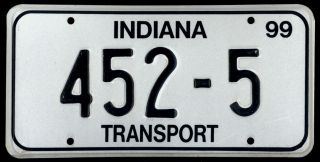 Indiana 1999 License Plate Transport 452 - 5 - Dealer - Transporter (nos)