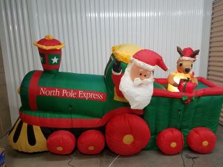 Gemmy Airblown Christmas Inflatable North Pole Express Train Animated Reindeer