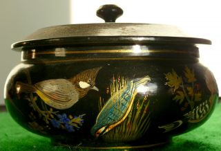 Signed Hand Painted Suffering Moses Srinagar Kashmir Birds Lacquered Box