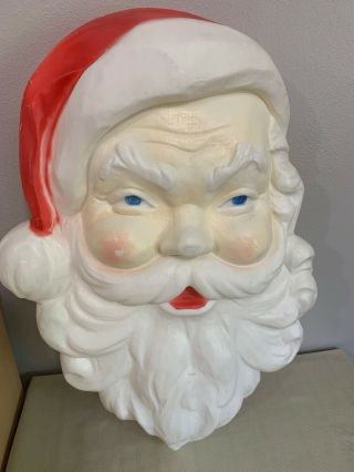 Vintage Union Product 22 " Santa Head Face Blow Mold Plastic Wall Hanging Lighted