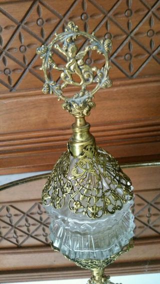 Vintage Crystal & Gold Ormolu Filigree Floral Perfume Bottle