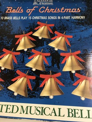 Mr.  Christmas Bells Of Christmas 10 Brass Plated Lighted Musical Bells 1991