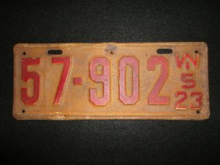 1923 Wisconsin License Plate No.  (57 - 902) 12 - 1/4 " X 4 - 3/4 "