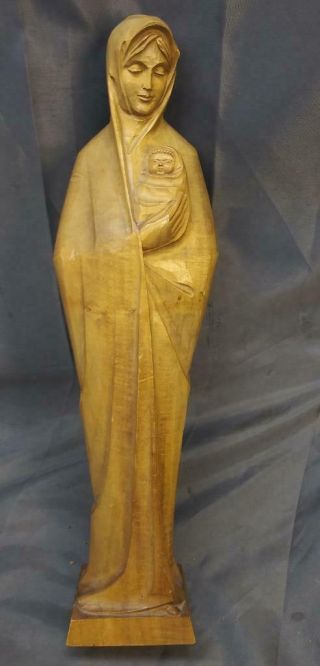 Old Vintage Hand Carved Wood Wooden Carving Religious Statue Madonna Christ Art