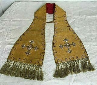 Antique Gold Metallic Embroidered Lush 22 " Long Catholic Priest Vestment