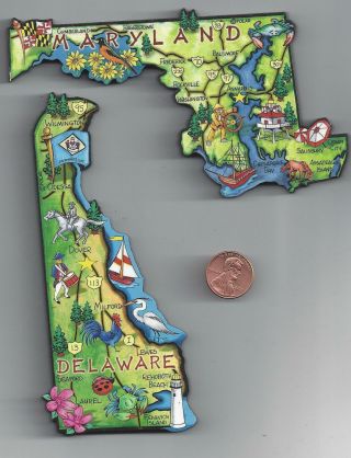 Maryland And Delaware Artwood Jumbo State Map Magnet Set - 2 Magnets