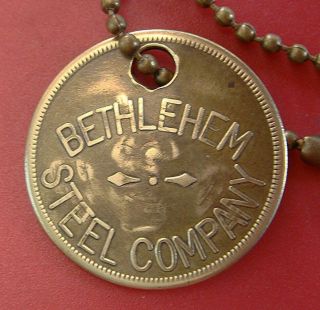 Vintage Tool Check Brass Tag: Bethlehem Steel Co (historic Factory " M " Item)
