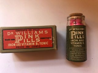 Rare Vintage Medicine Dr.  William ' s Pink Pill Tonic w/ Instructions 1940 ' s 2