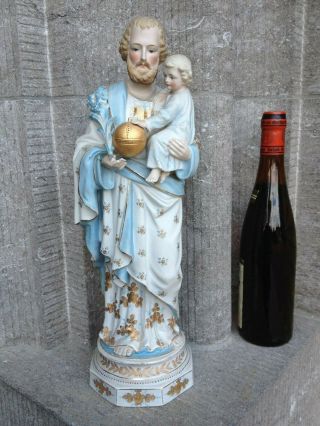 Antique Porcelain Bisque St Joseph Child Jesus Altar Standing Figurine Statue