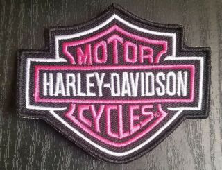 Harley Davidson Motorcycles Small Patch Bar Shield Pink And Black 3.  5 " X2.  75 "