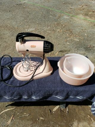 Vintage Pink Sunbeam Mixmaster Mixer With Bowls