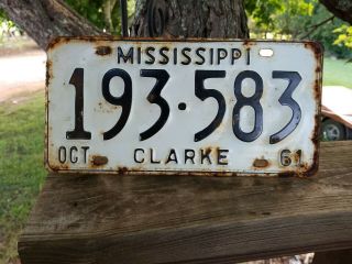 Vintage 1961 Mississippi Clarke County License Plate 193▪583
