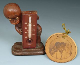 Black Americana - Diaper Dan Thermometer And Leather Needle Case