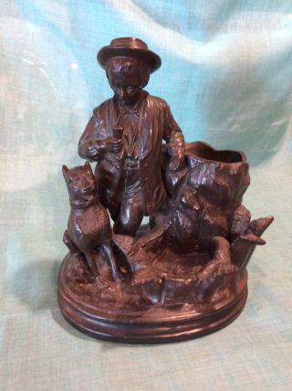 Vintage Antique Cigar And Match Holder.  Man And His Dog